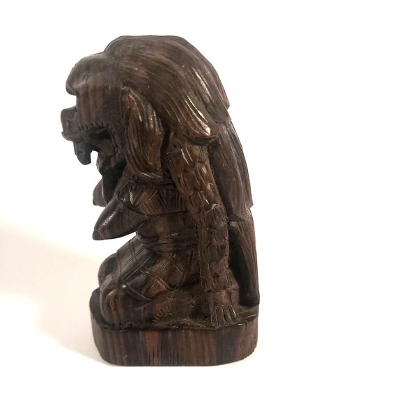 Hand Carved Black Wood Foo Dog Fu Dog Dragon Priestess Fertility Goddess 4.75" - Picture 6 of 12